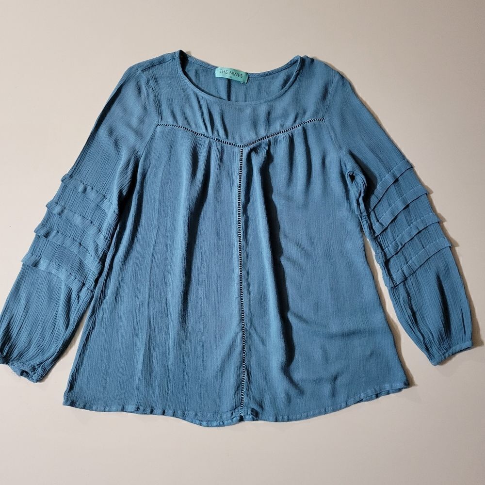 The Nines Women's Blue Peasant Boho Blouse